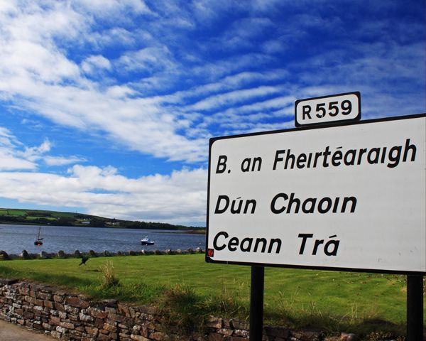 Irish language sign for Ballyferriter, Dunquin and Ceann Trá Dingle Peninsula Ireland
