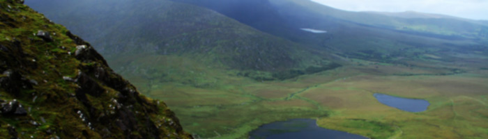 conor pass valley floor and lakes dingle peninsula Ireland