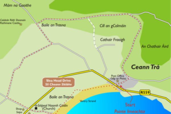 Map of Siulóid Cholmáin walking trail showing Ventry Village and Beach  Dingle Peninsula