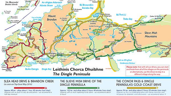 map of three driving routes on Dingle Peninsula Ireland