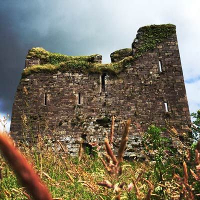 ruins of Rathinane Castle with grass in foreground Ventry Dingle Peninsula Kerry Ireland