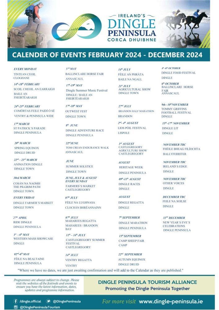 Calendar of events on Dingle Peninsula January - December 2023