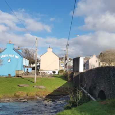 annascaul bridge and river with south pole inn dingle peninsula kerry Ireland